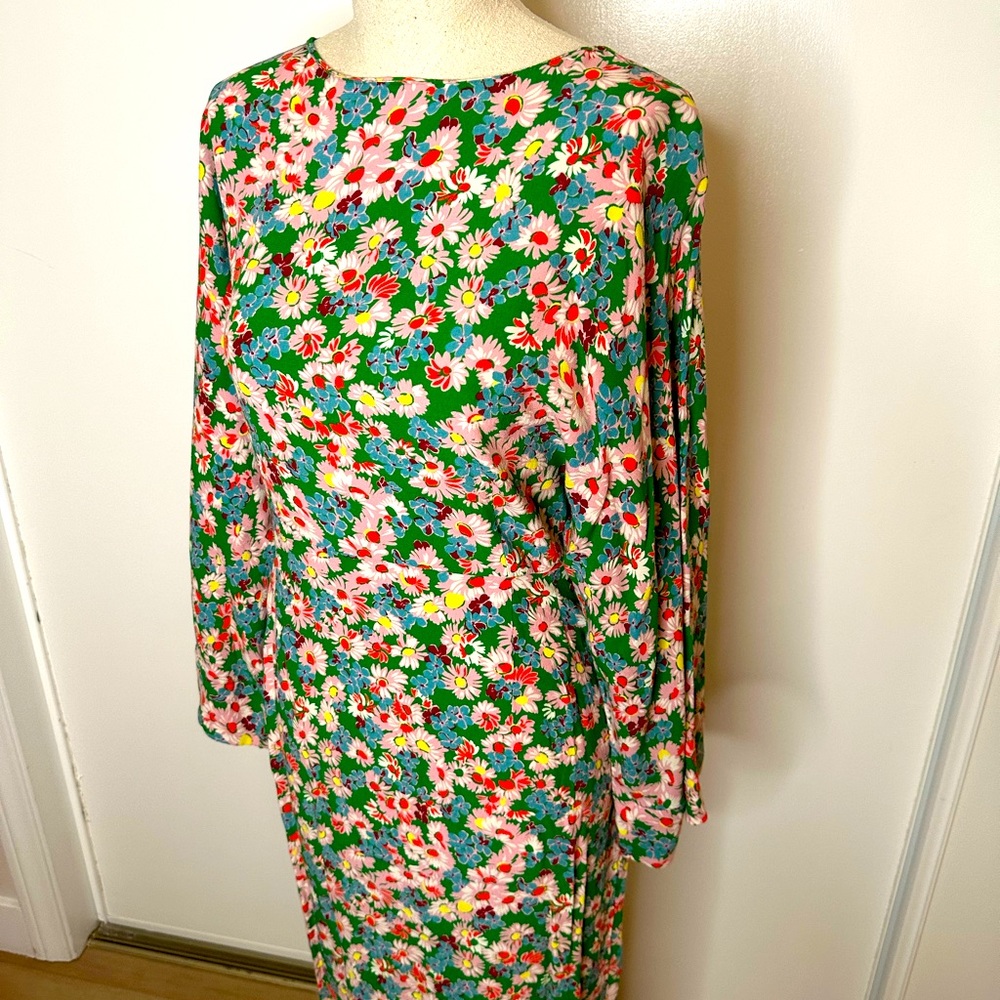 Zara Maxi floral dress green pink LARGE
